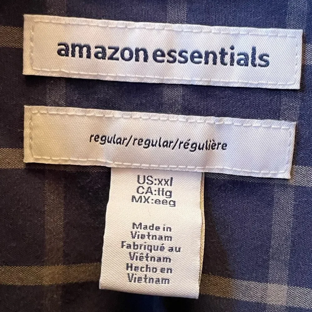 Amazon Essentials Blue Plaid Men's Shirt XXL - Picture 3 of 4